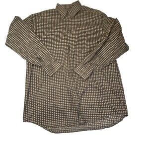 Bachrach Men L  Brown Geometric Print Long Sleeve‎ Button Down Shirt 100% Cotton